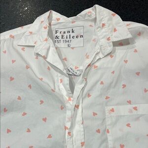 Frank & Eileen White Shirt with Pink Hearts